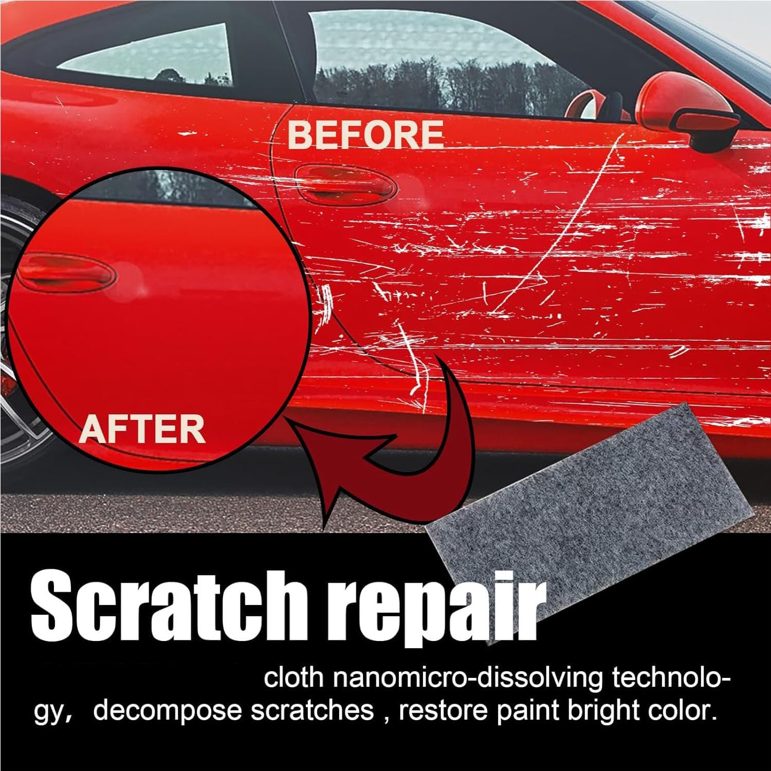 Omaky before and after vehicle panel showing visible scratch reduction