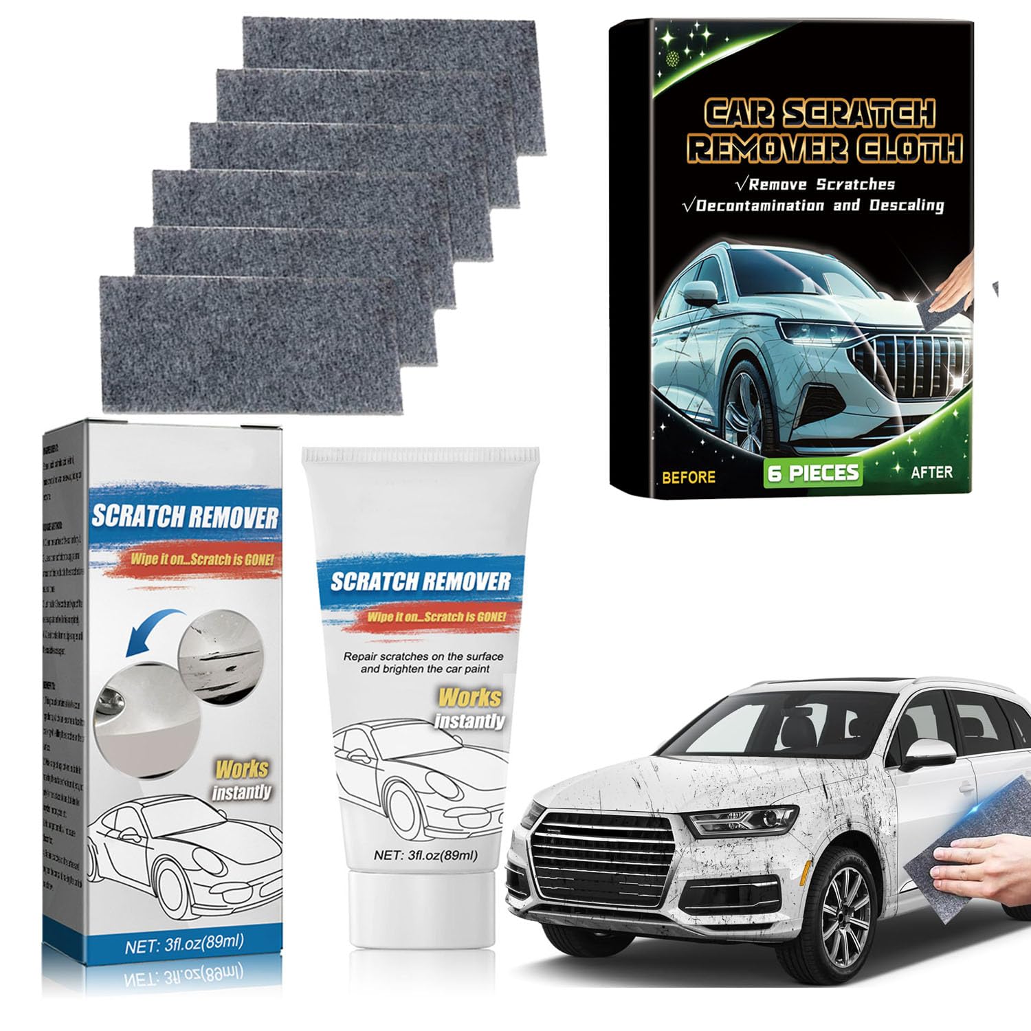 Omaky front packaging of nano sparkle cloth kit showing contents and convenience
