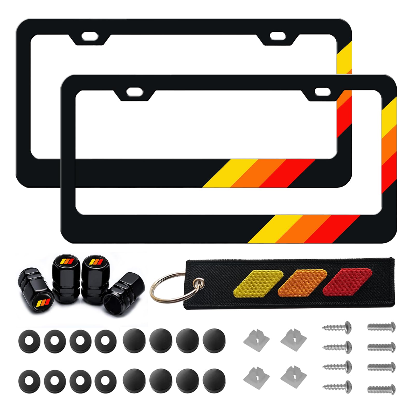 omlkibo front view license plate frame showing tri-color look and stylish protection