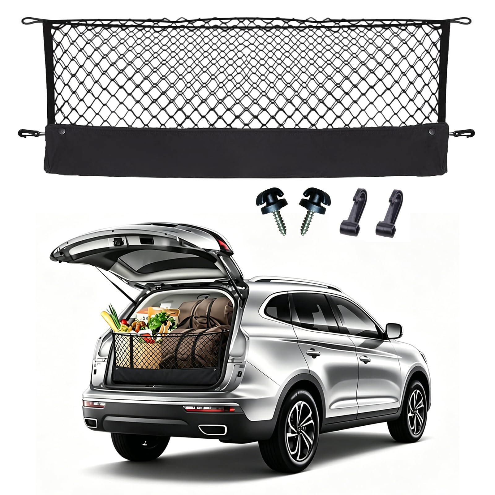 Omocyra front view of cargo net showing full coverage and secure hold
