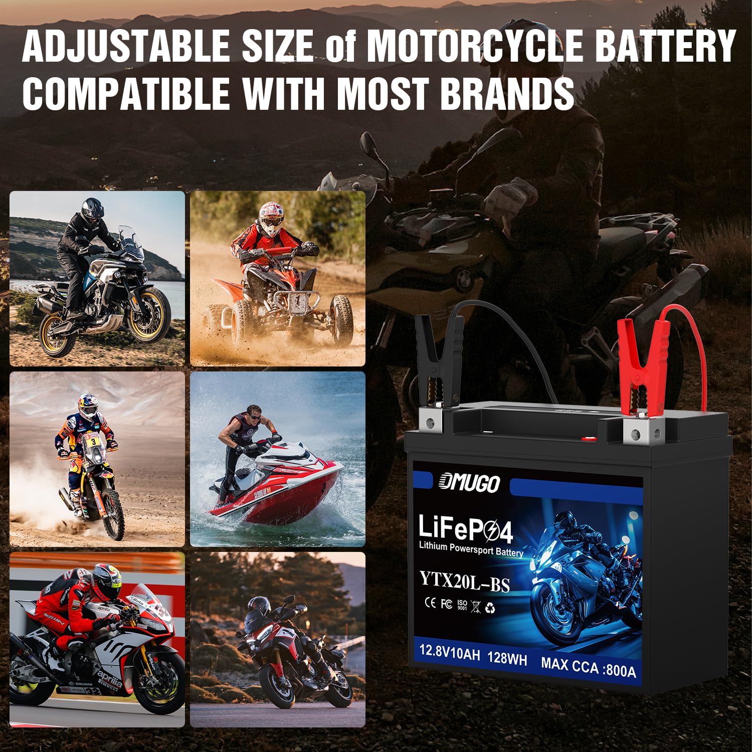 OMUGO battery installed on motorcycle showcasing weight savings and start power benefit
