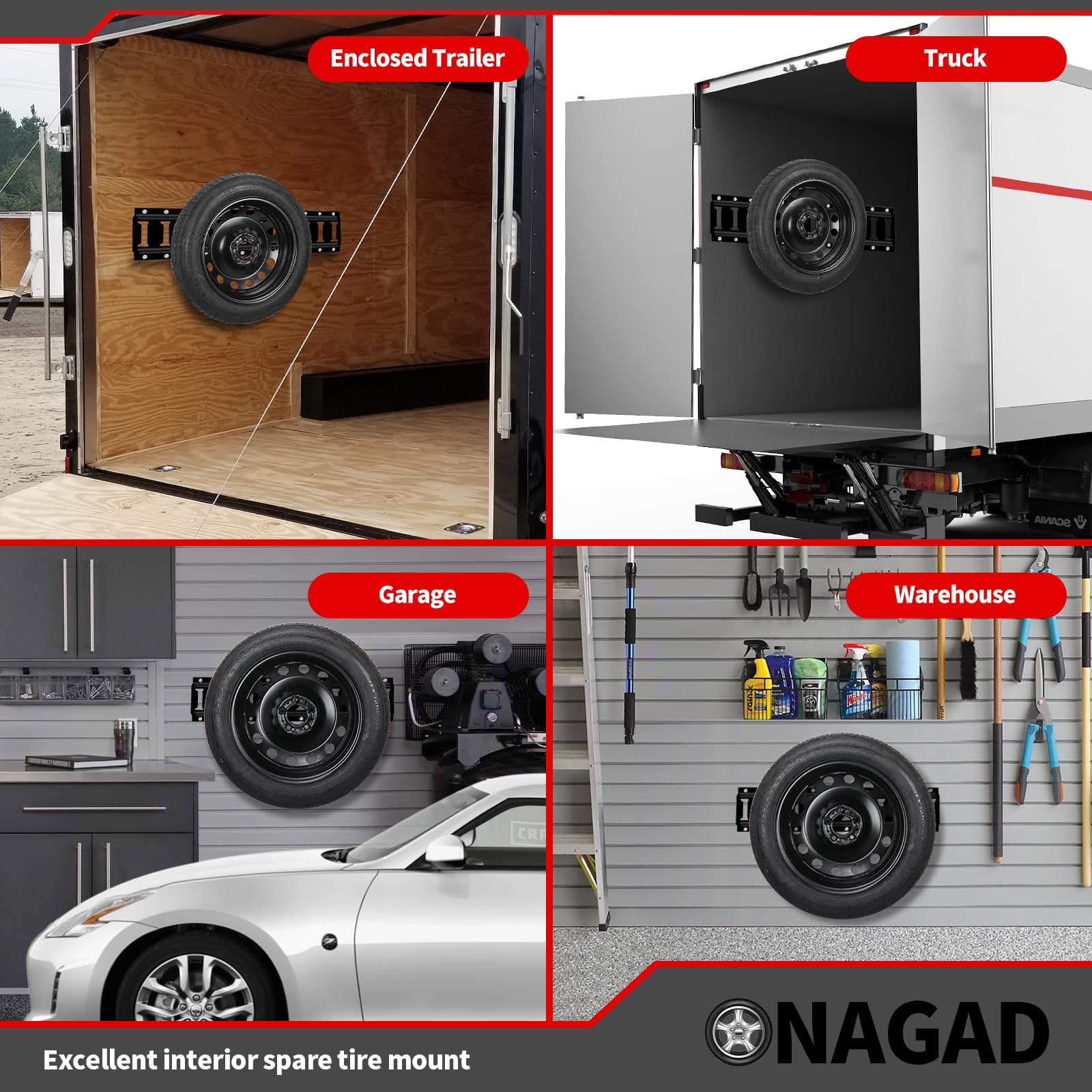 ONAGAD mounted in a trailer with spare tire showing organized cargo space