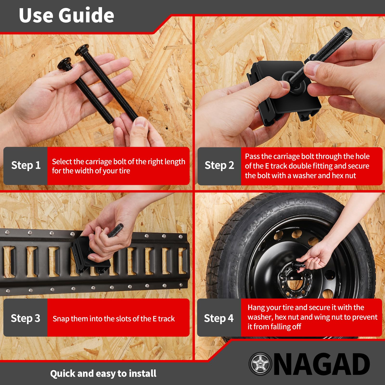 ONAGAD scale comparison with tire showing how mount saves floor space and secures wheel
