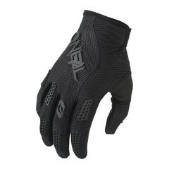 O'NEAL glove front view showing black design and brand, highlights fit and style