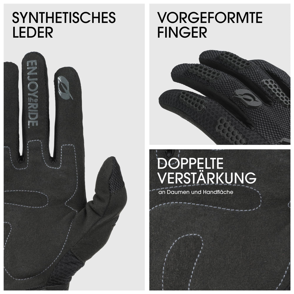 O'NEAL ergonomic palm stitching close-up improving grip and reducing hand fatigue