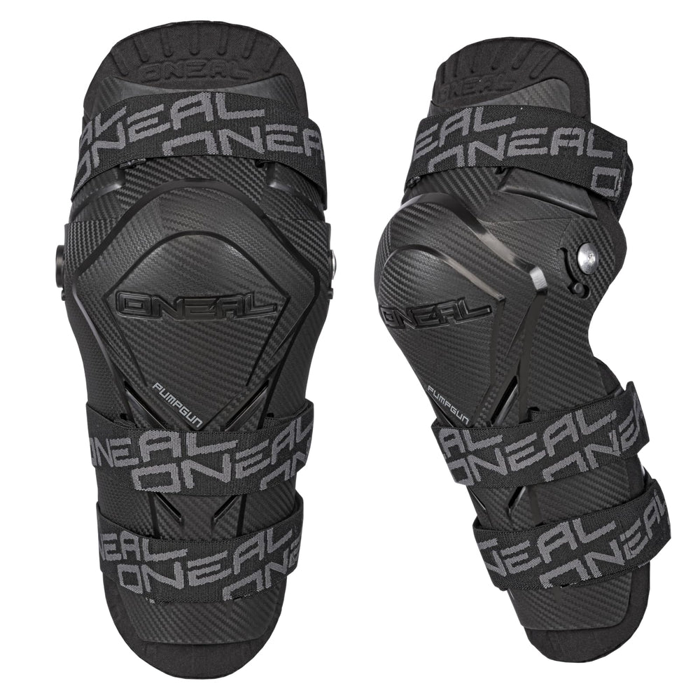 O'NEAL knee guard front view shows protective shell and breathable ventilation