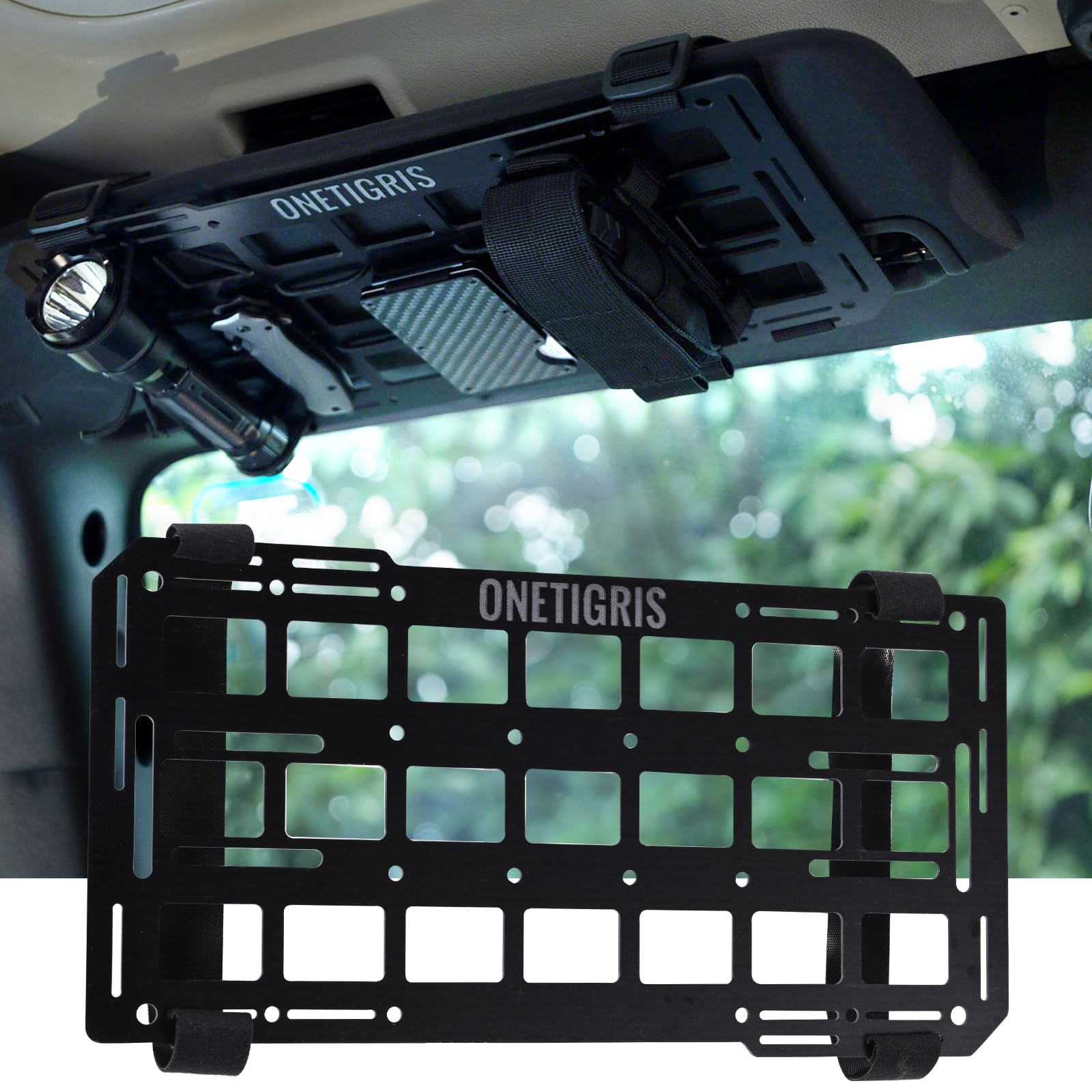 ONETIGRIS front view of rigid visor panel showing flat storage benefit