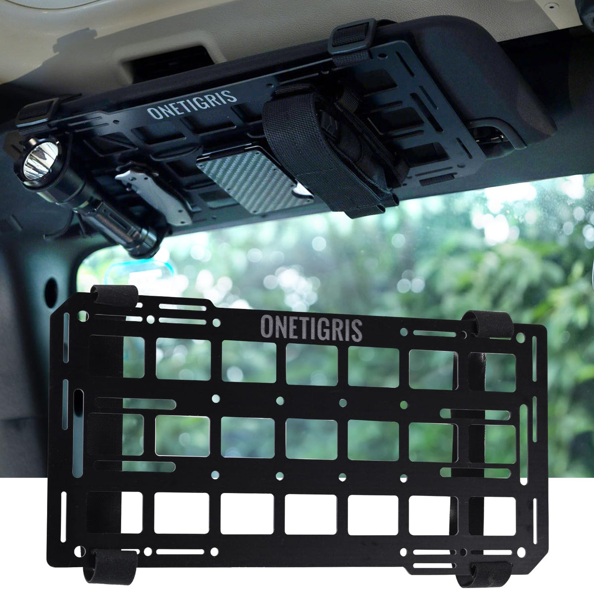 ONETIGRIS front view of rigid visor panel showing flat storage benefit