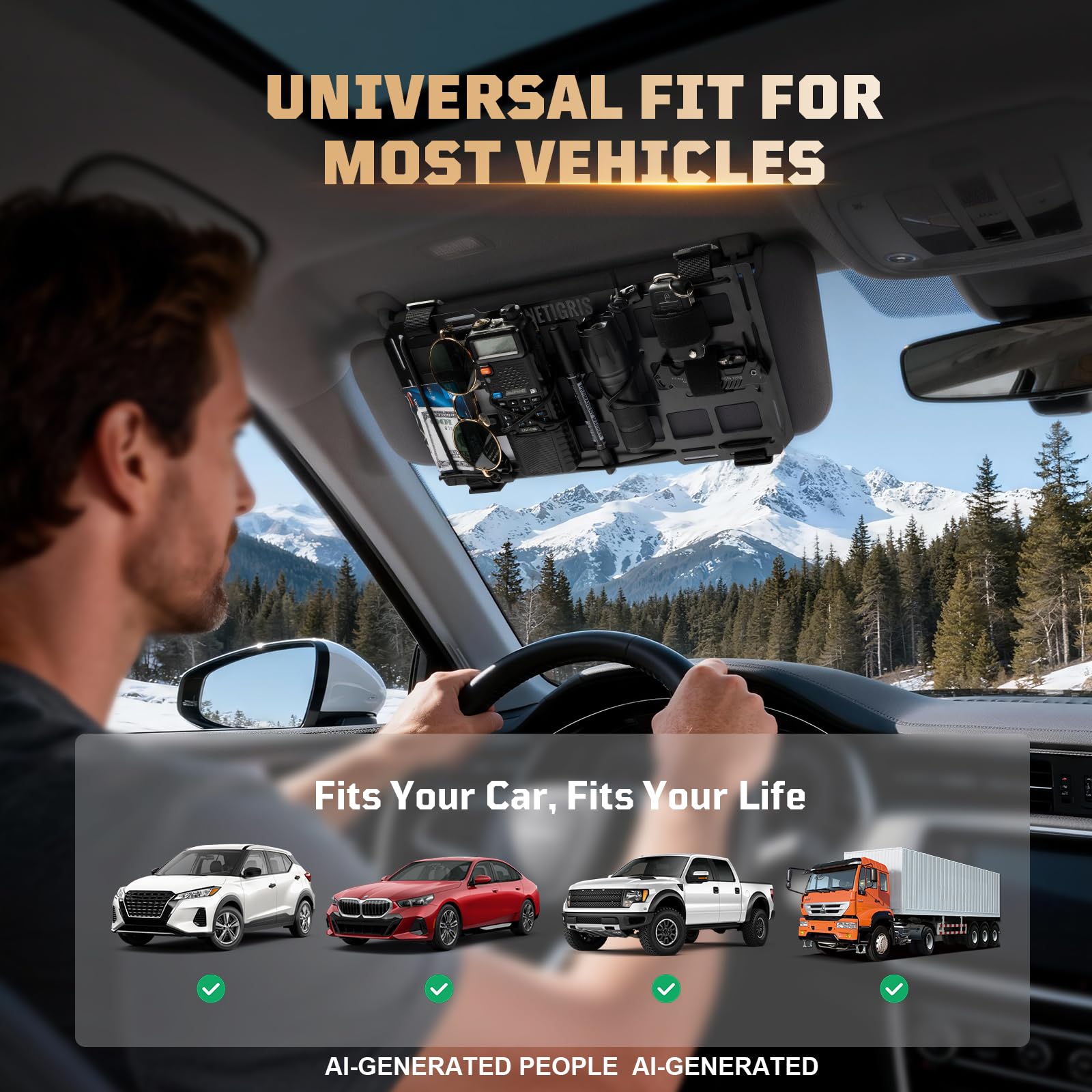 ONETIGRIS visor panel installed in vehicle for quick-access benefit