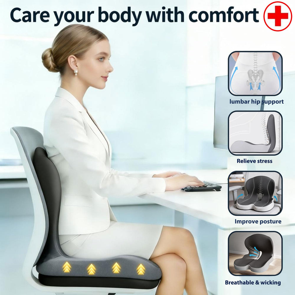 Onever angled shot of integrated lumbar wedge showing improved lower-back support