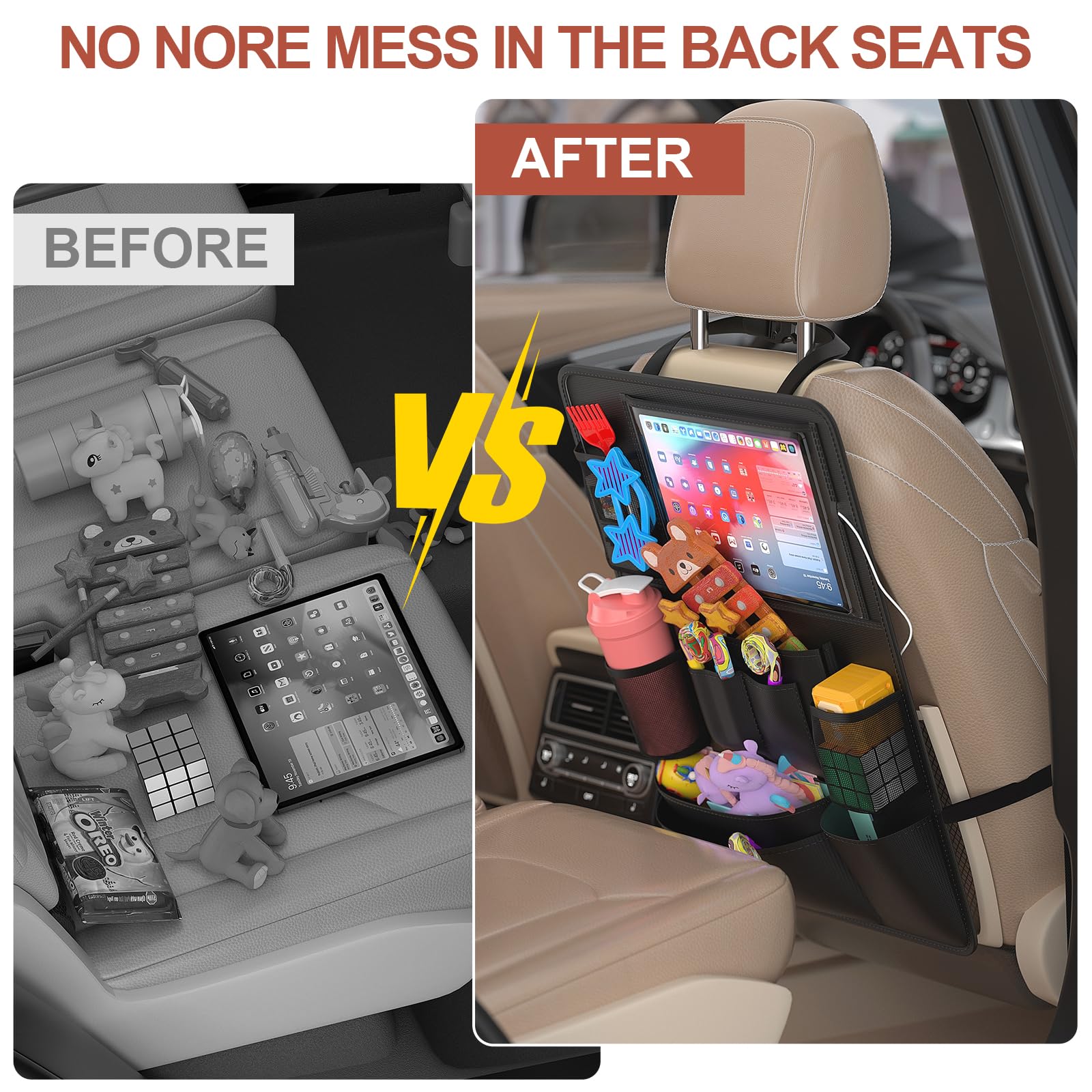 Oneyus lifestyle shot in car interior demonstrating tidy family-friendly travel