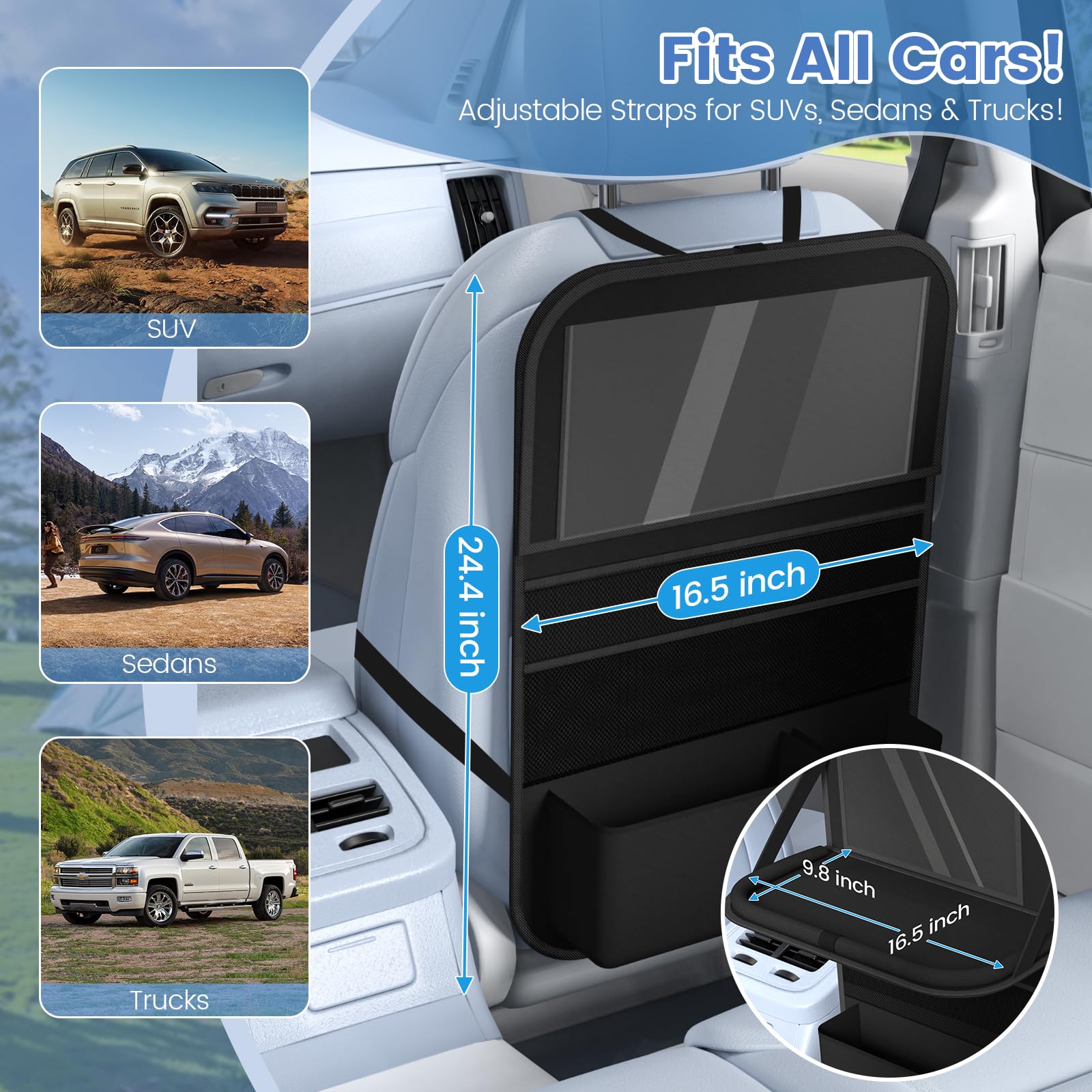 Oneyus foldable tray open and stable, providing a dining surface on trips