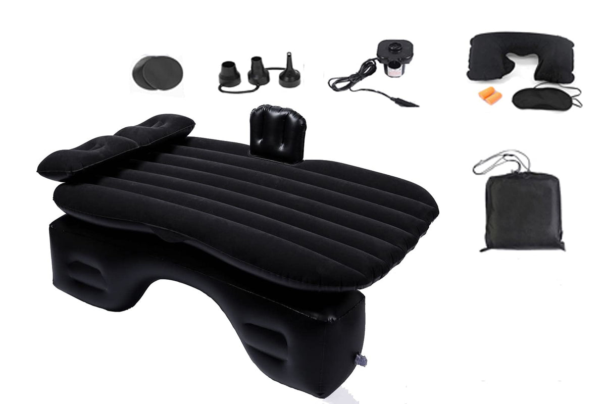 Onirii front view showing full packed car mattress kit and included pump for easy setup