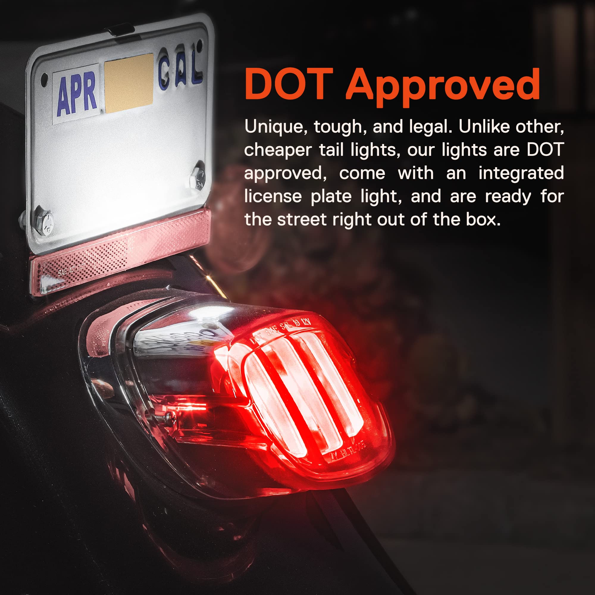ONLINE LED STORE tail light installed on Harley fender demonstrating polished look and clear signaling benefit