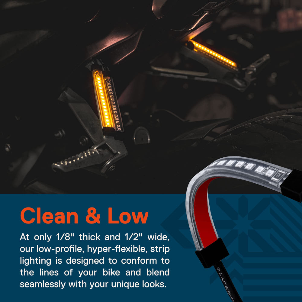 ONLINE LED STORE TRUE MODS mounted on motorcycle tail emphasizing integrated look