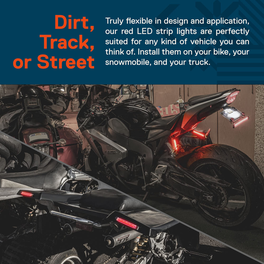ONLINE LED STORE TRUE MODS mounted on motorcycle tail showing integrated clean look