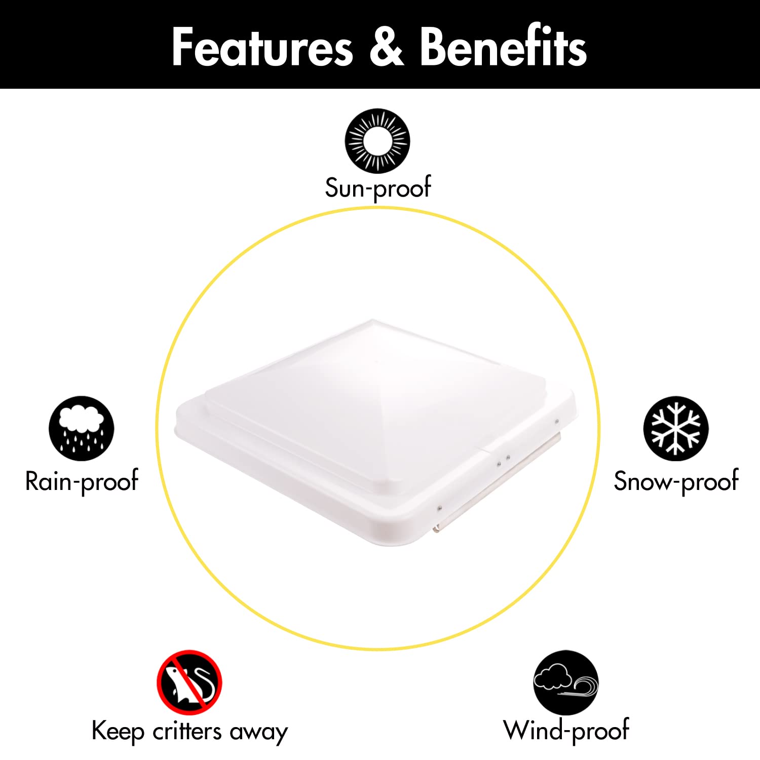 ONLTCO vent lid installed on RV roof demonstrating watertight fit and weather protection