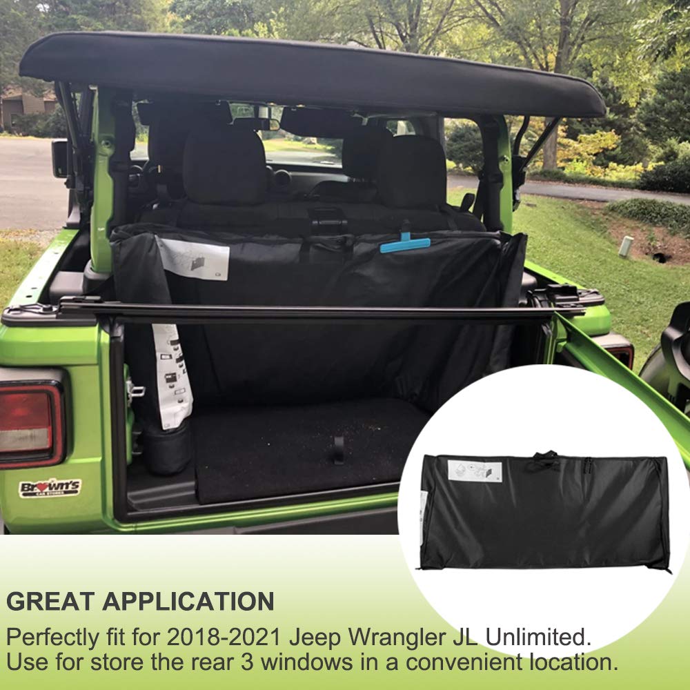 Opall open bag with three slots holding each rear soft-top window safely