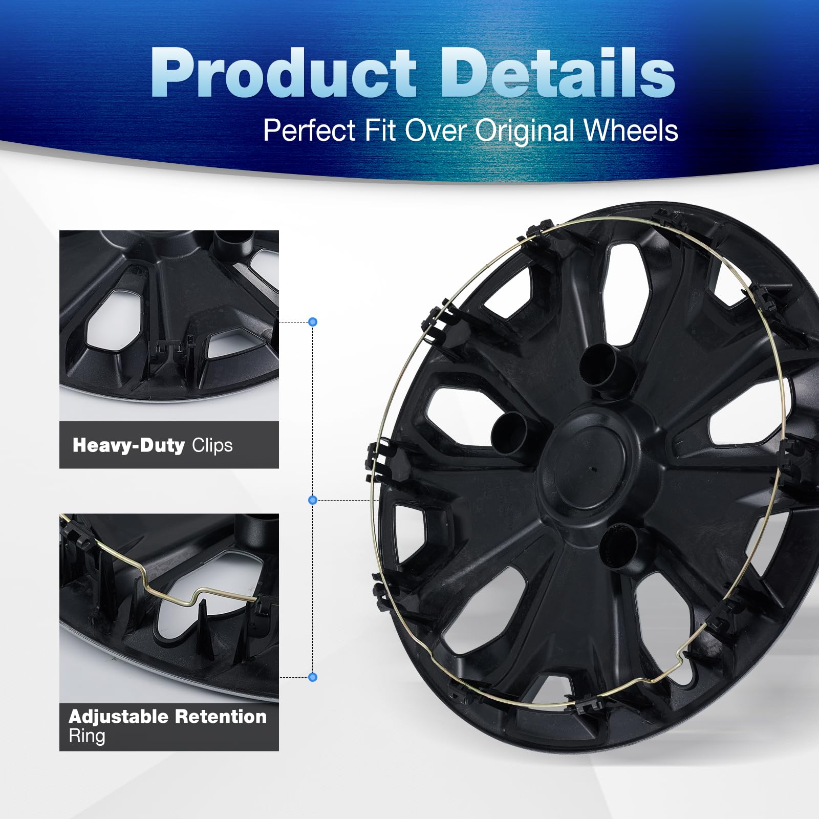 OPKOURE set of four hubcaps laid flat showing consistent color and fit advantage