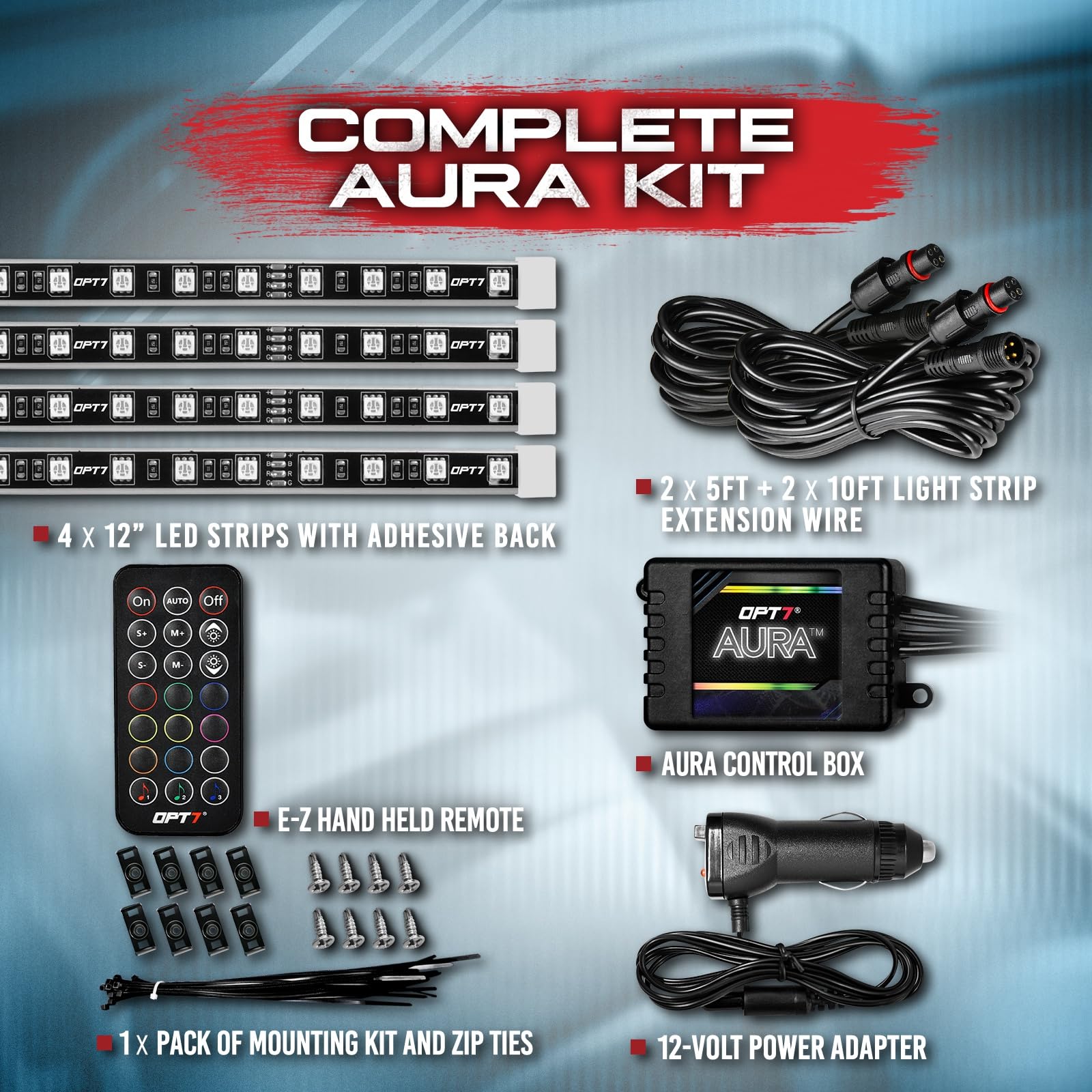 OPT7 Aura lighting in center console highlighting cupholders and improved nighttime aesthetics