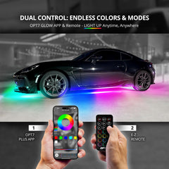 OPT7 Aura LED strip close-up showing RGB-IC detail and color fidelity