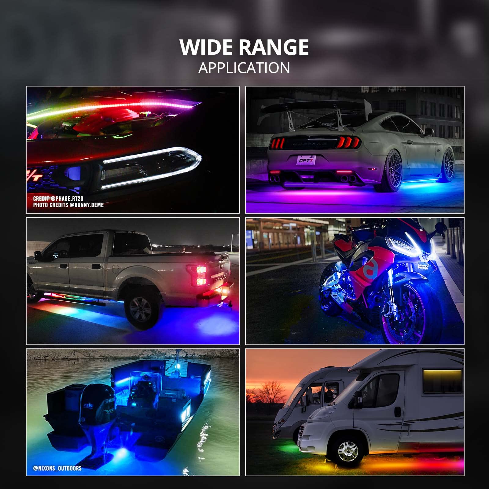 OPT7 Aura nighttime drive scene highlighting striking multicolor ambiance