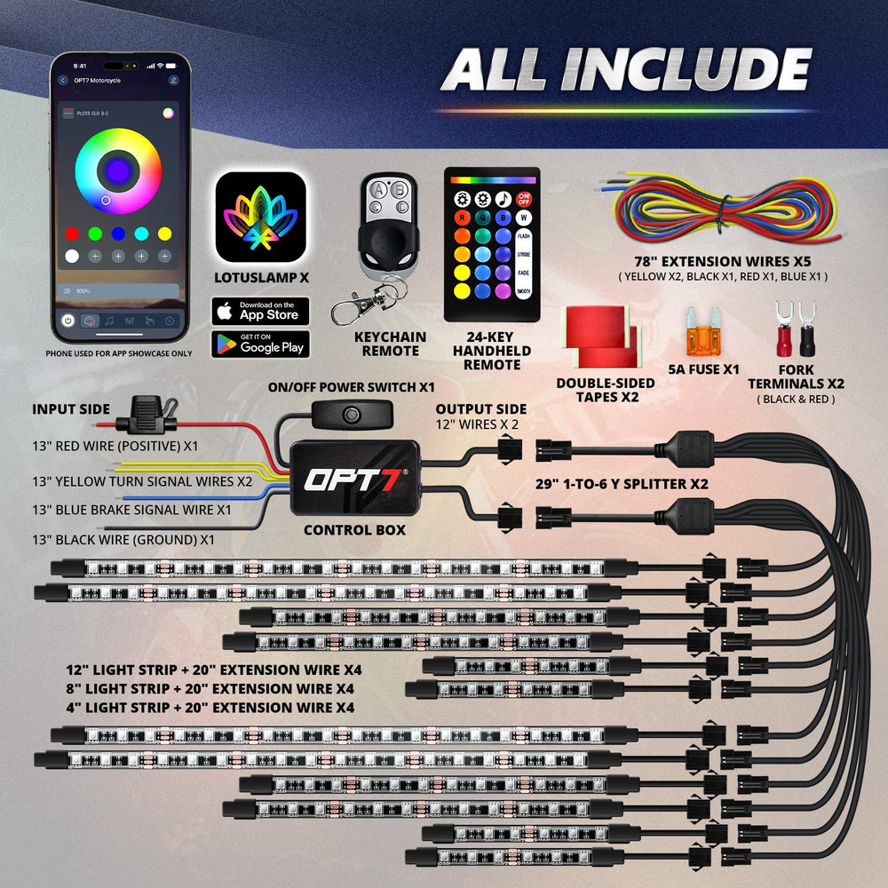 OPT7 underglow activating red brake and amber turn signals to show synchronized safety-alert benefit