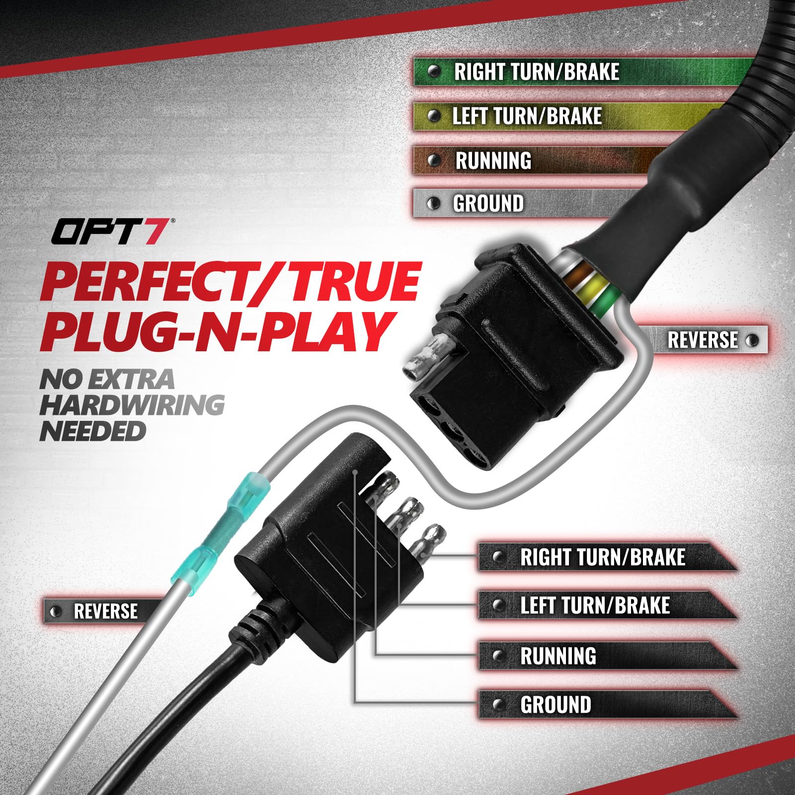 OPT7 harness plugged into vehicle USCAR 7-way socket for quick installation