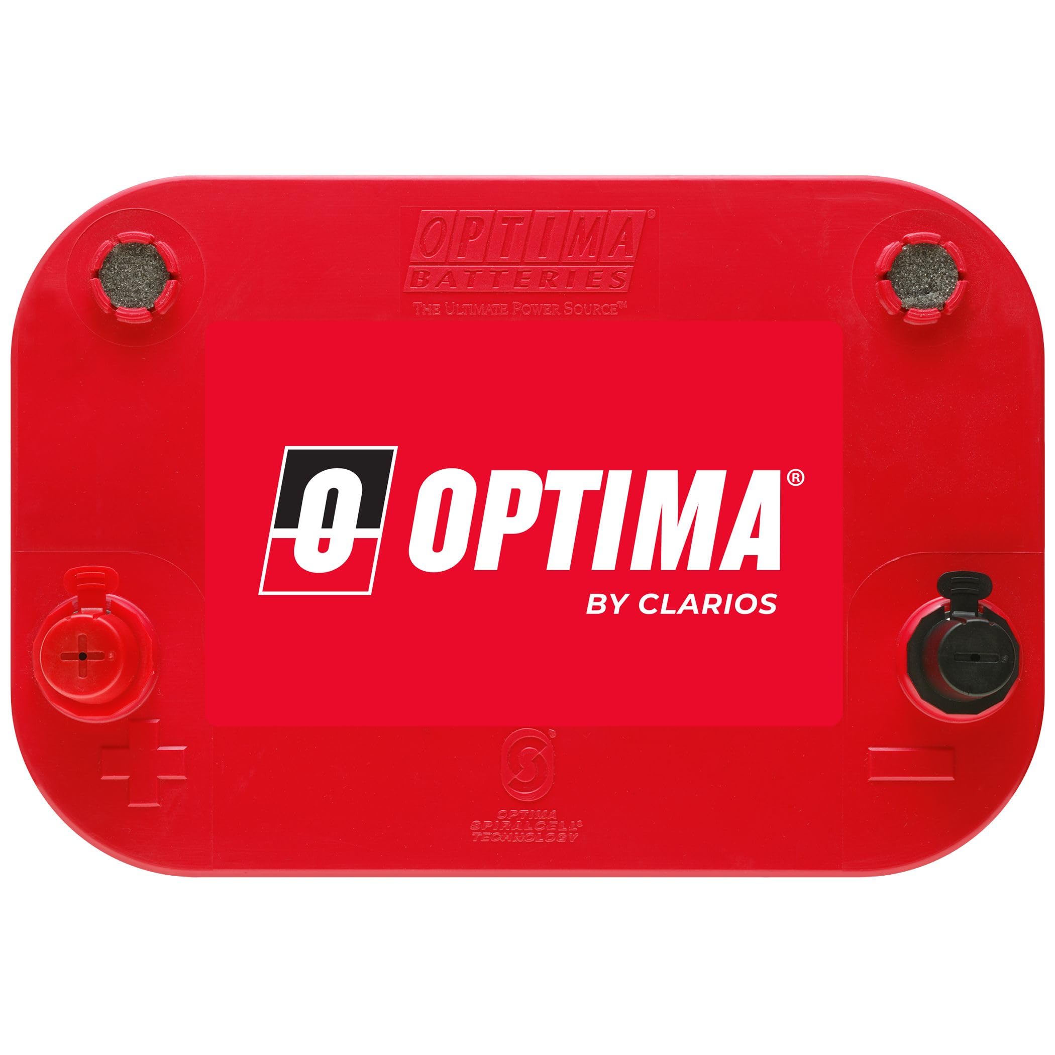 OPTIMA REDTOP 25 side profile with dimensions demonstrating compact fit for engine bays