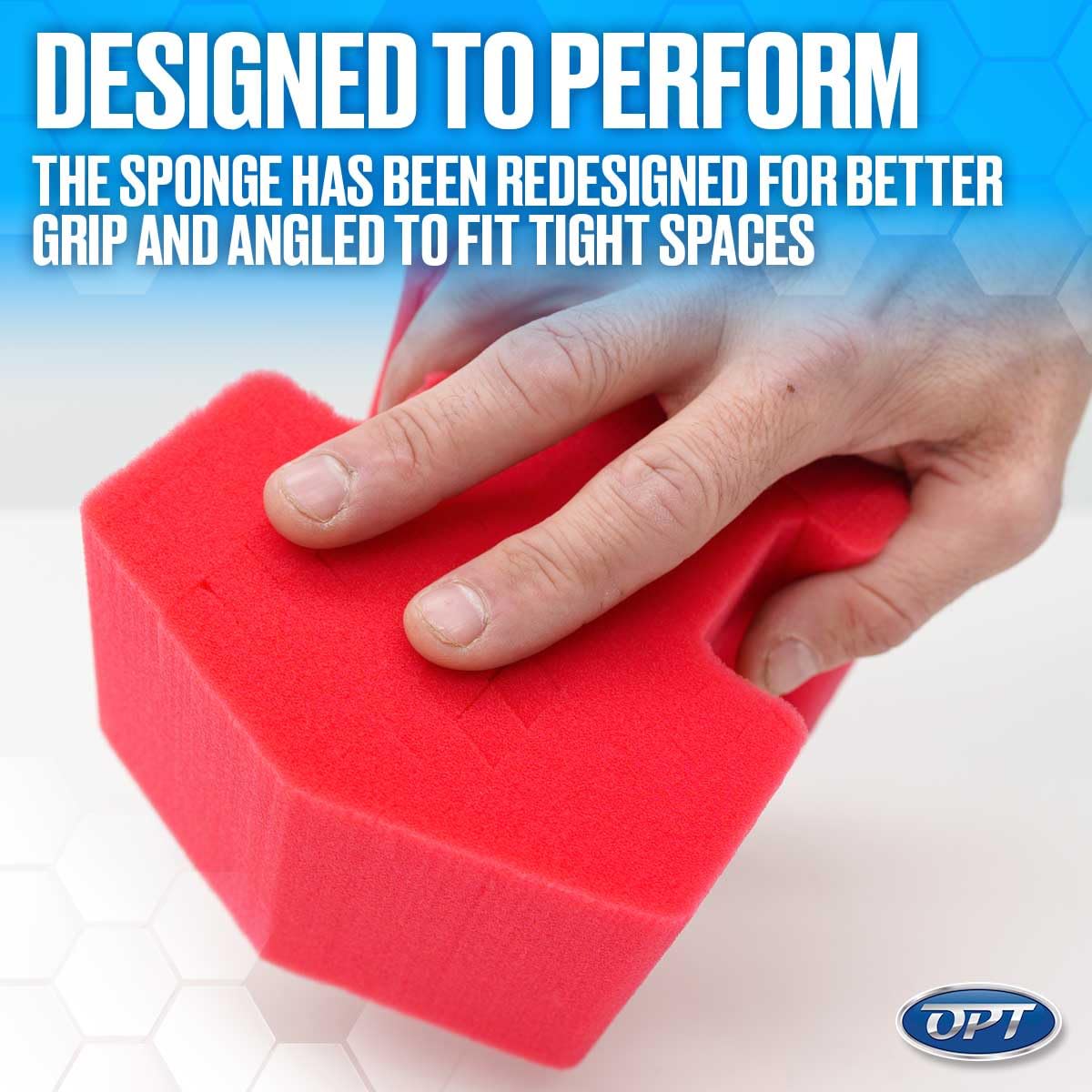 Optimum Big Red Sponge 2.0 held in hand for scale and ergonomic ease of use