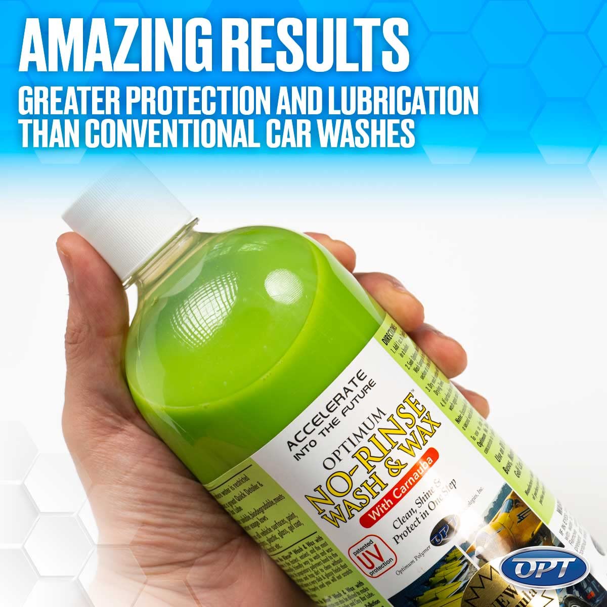 car hood finished with Optimum No Rinse showing deep carnauba-enhanced gloss