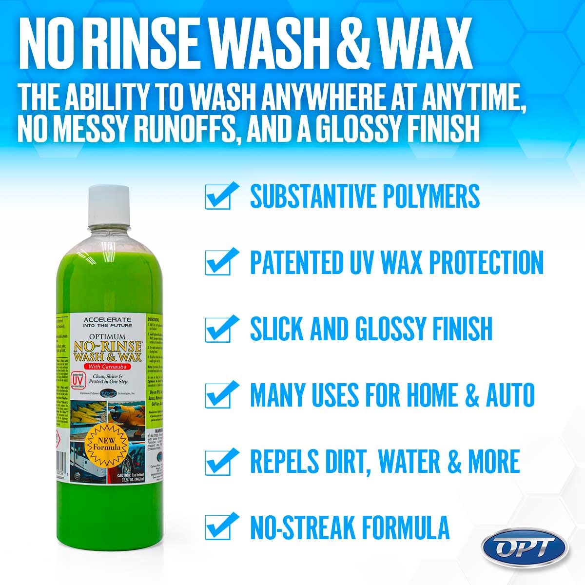 Optimum No Rinse used with sponge on car door for safer dirt removal and gloss