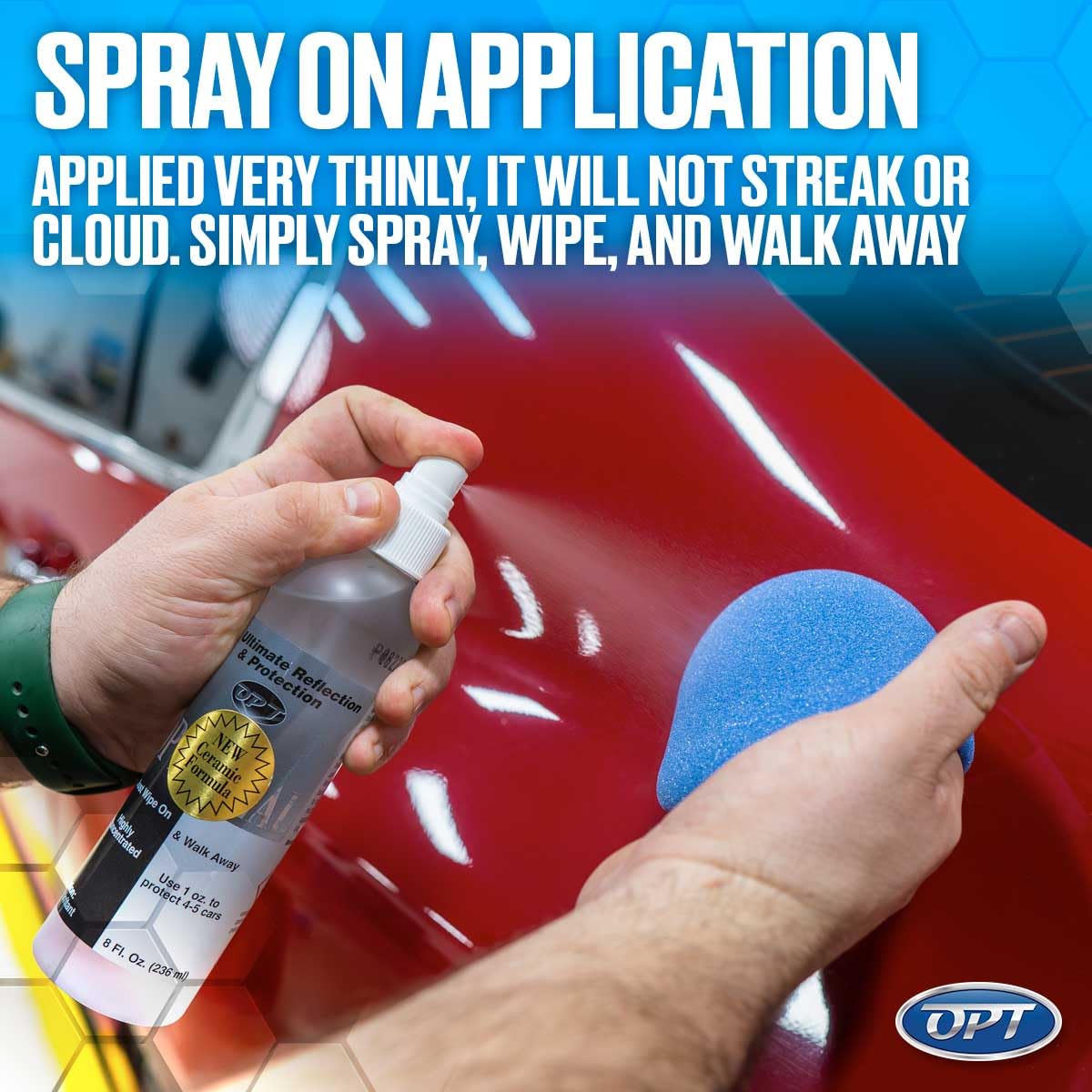 Optimum Opti-Seal spray nozzle close-up showing controlled mist application benefit