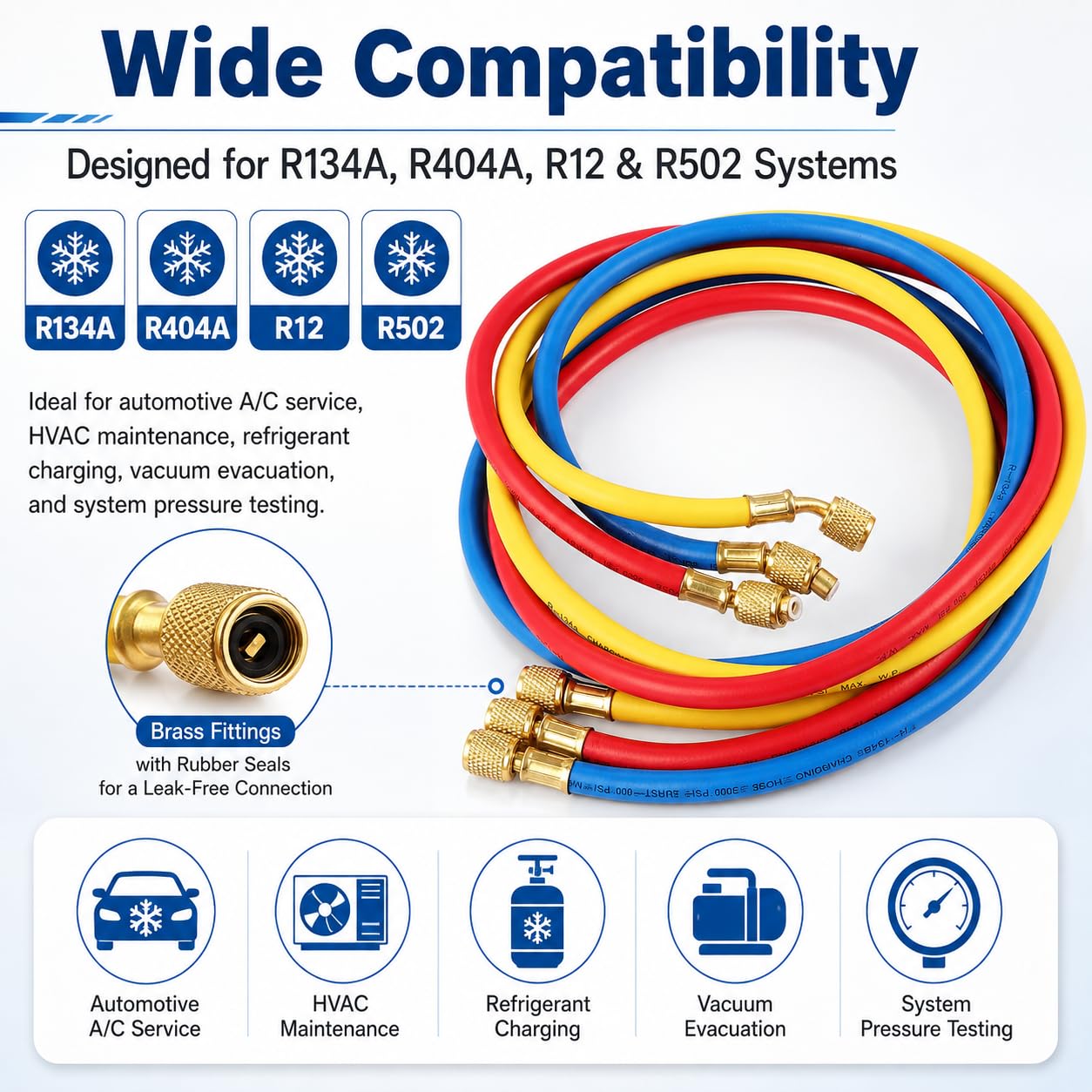 Oralys hose attached to a manifold gauge set illustrating compatibility and control