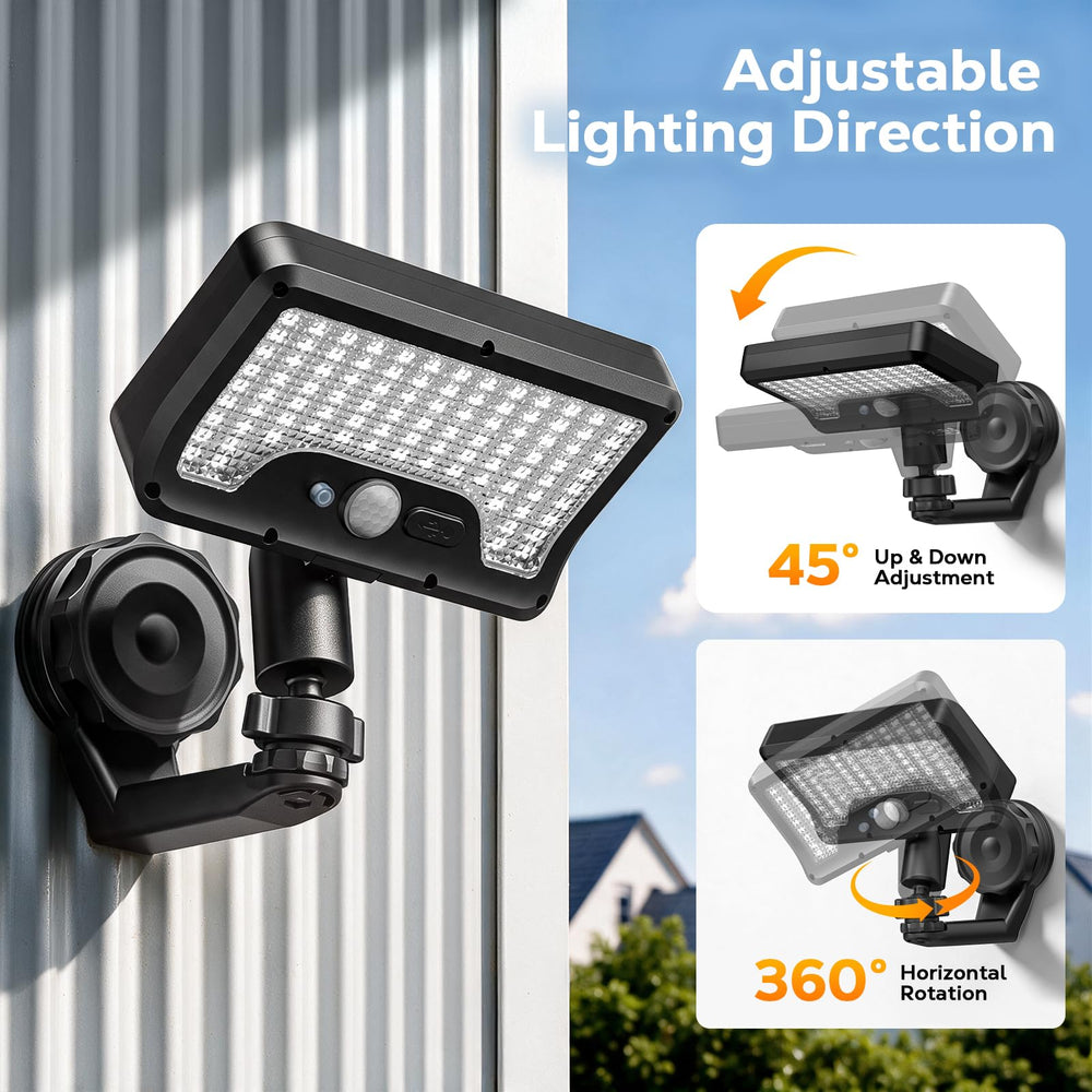 Orbecco installed on a shed at night demonstrating wide-area illumination