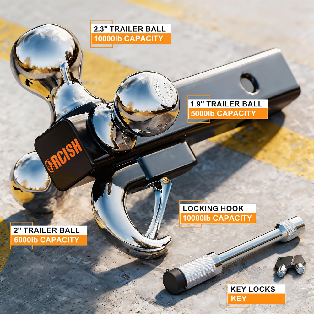 ORCISH close-up of chrome hitch balls showing corrosion resistance and capacity