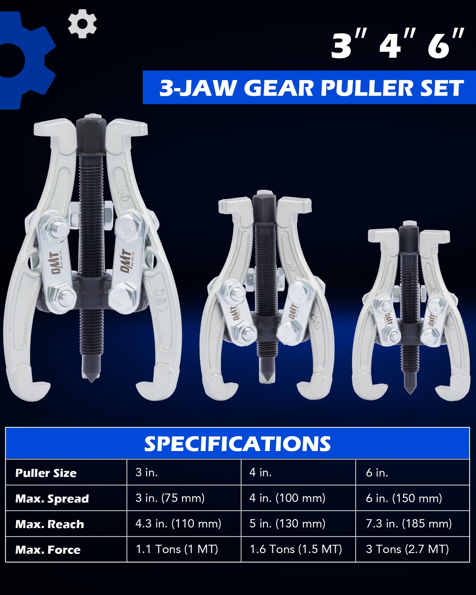 Orion Motor Tech 6-inch puller close-up of reversible jaws showing strong grip