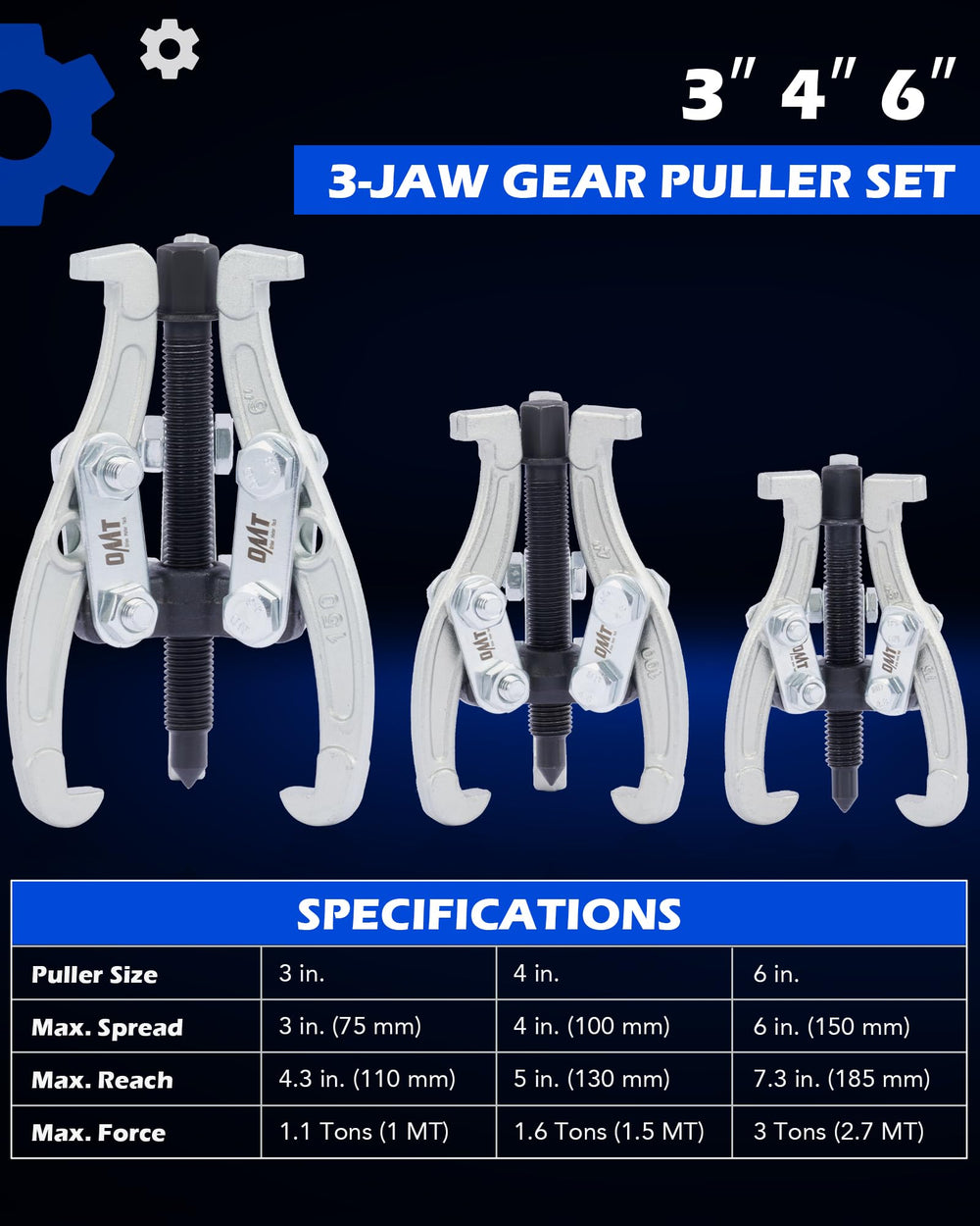 Orion Motor Tech 6-inch puller close-up of reversible jaws showing strong grip