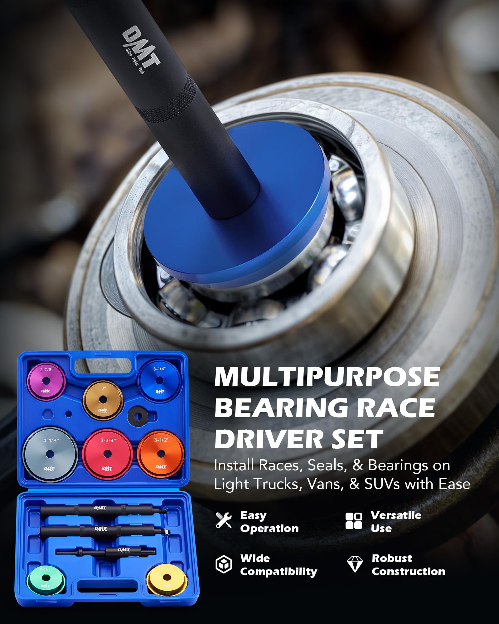 Orion Motor Tech adapter array displaying dual-sided sizes for broad vehicle fitment