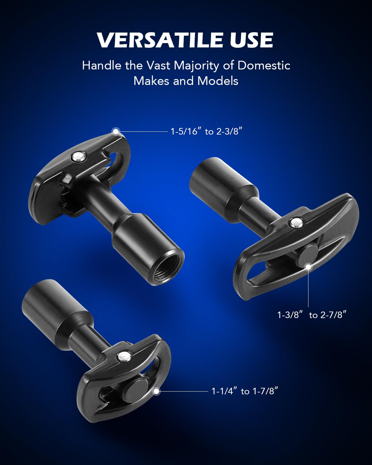 Orion Motor Tech three bearing adapters laid out to show small, medium, large sizes, fit range for semi-floating axle bearings
