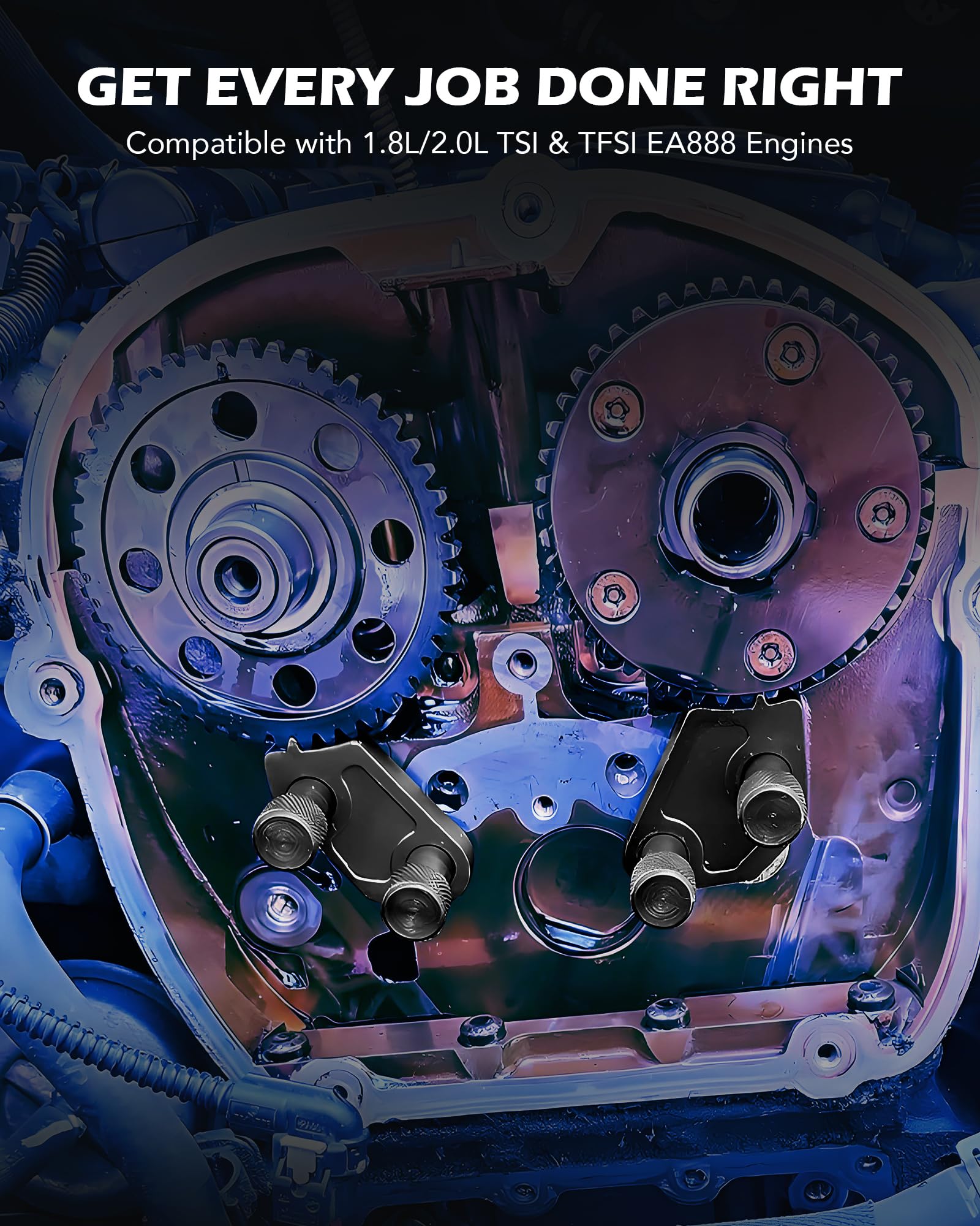 Orion Motor Tech assorted camshaft holders in position, ensuring correct cam alignment