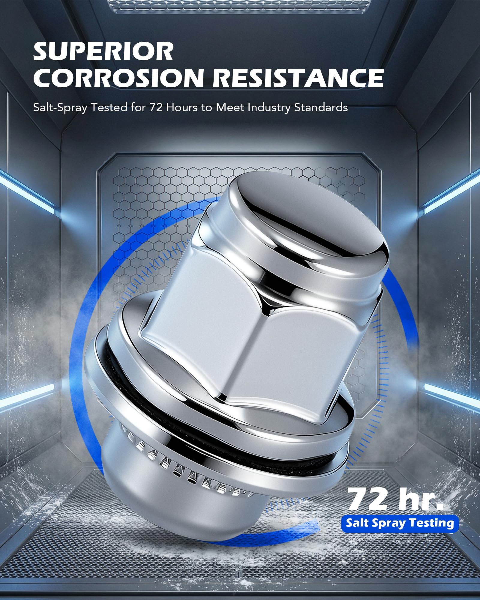 Orion Motor Tech chrome-plated lug nut finish highlighting corrosion resistance and shine