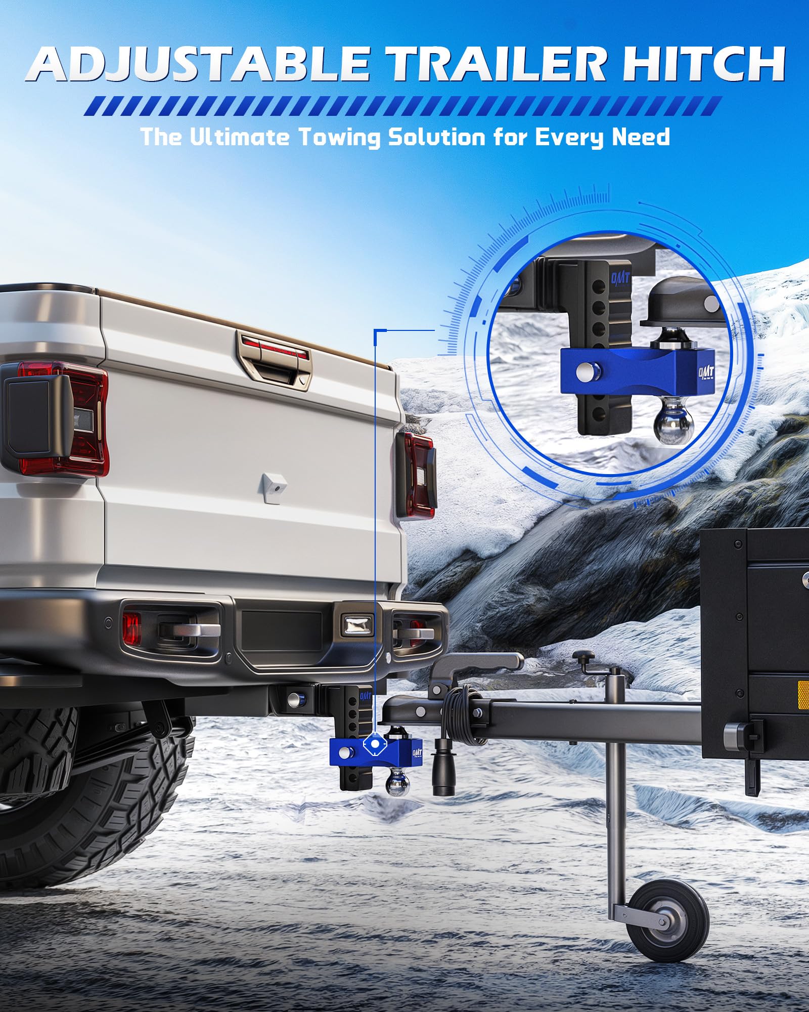Orion Motor Tech closeup of dual ball head displaying versatile towing benefit