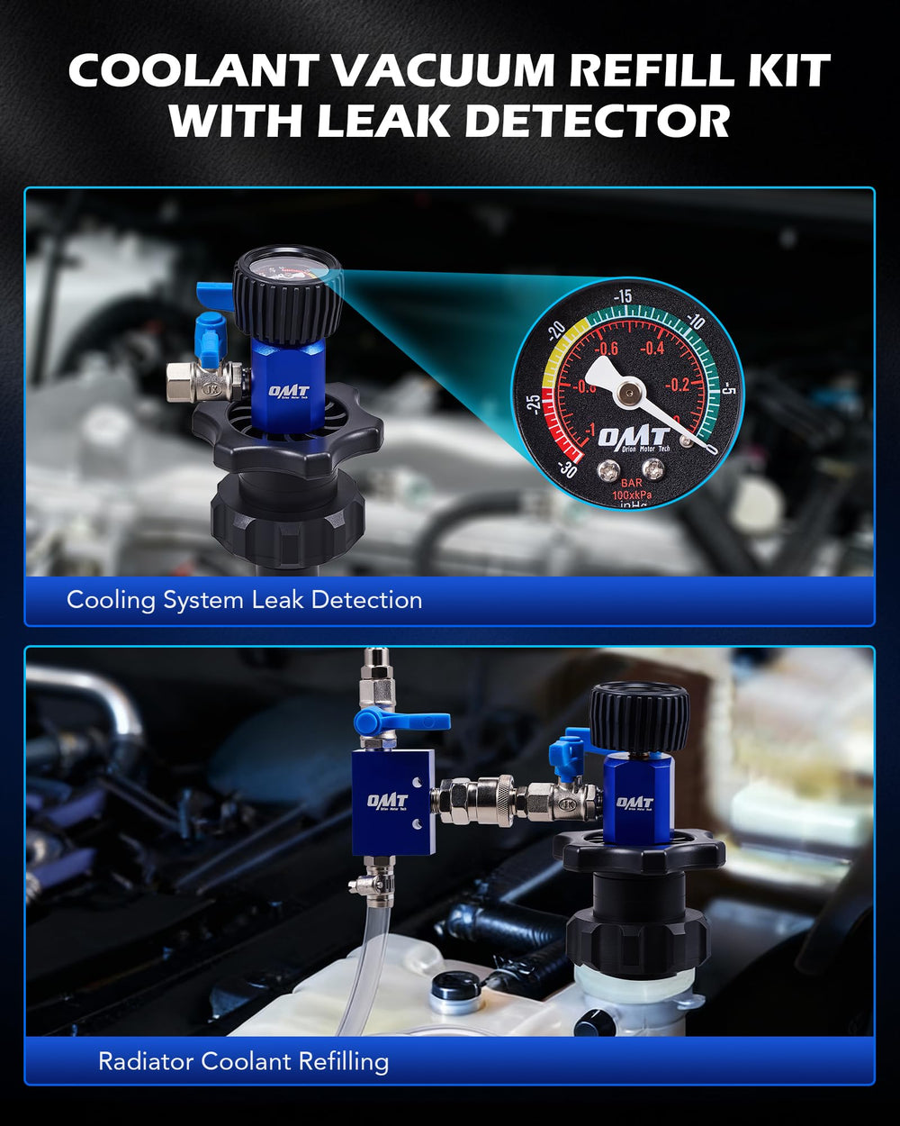 Orion Motor Tech dual-movement gauge closeup showing precise vacuum readings for accuracy
