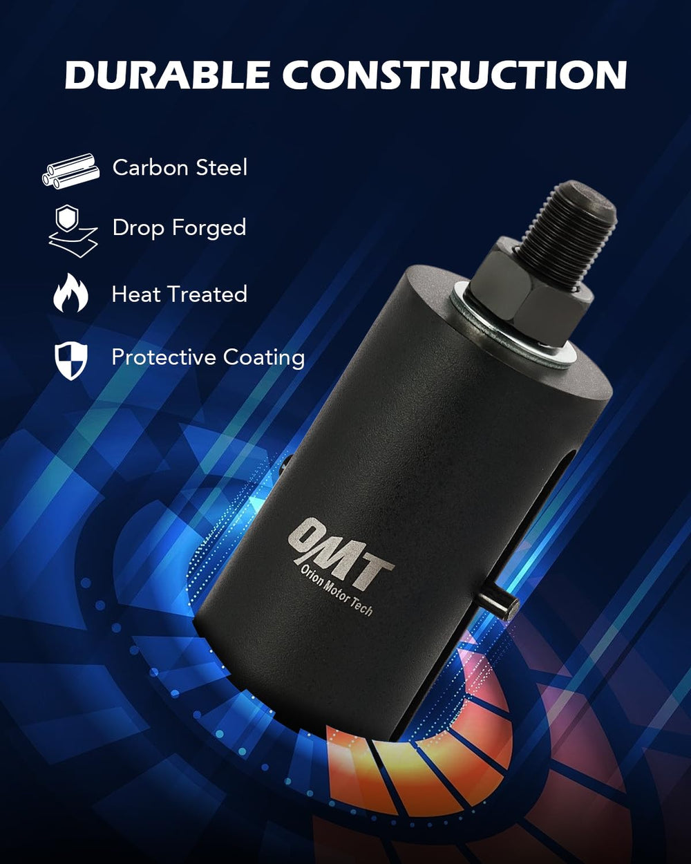 Orion Motor Tech heat-treated carbon steel finish showing durable corrosion resistance