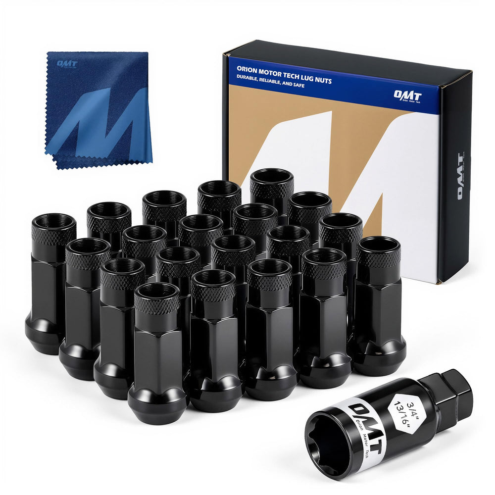 Orion Motor Tech front view of 20-piece lug nut set showing complete kit and socket key for convenience