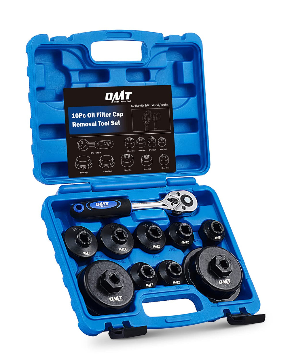 Orion Motor Tech front packaging showing the 10pc low-profile oil filter wrench set for quick identification
