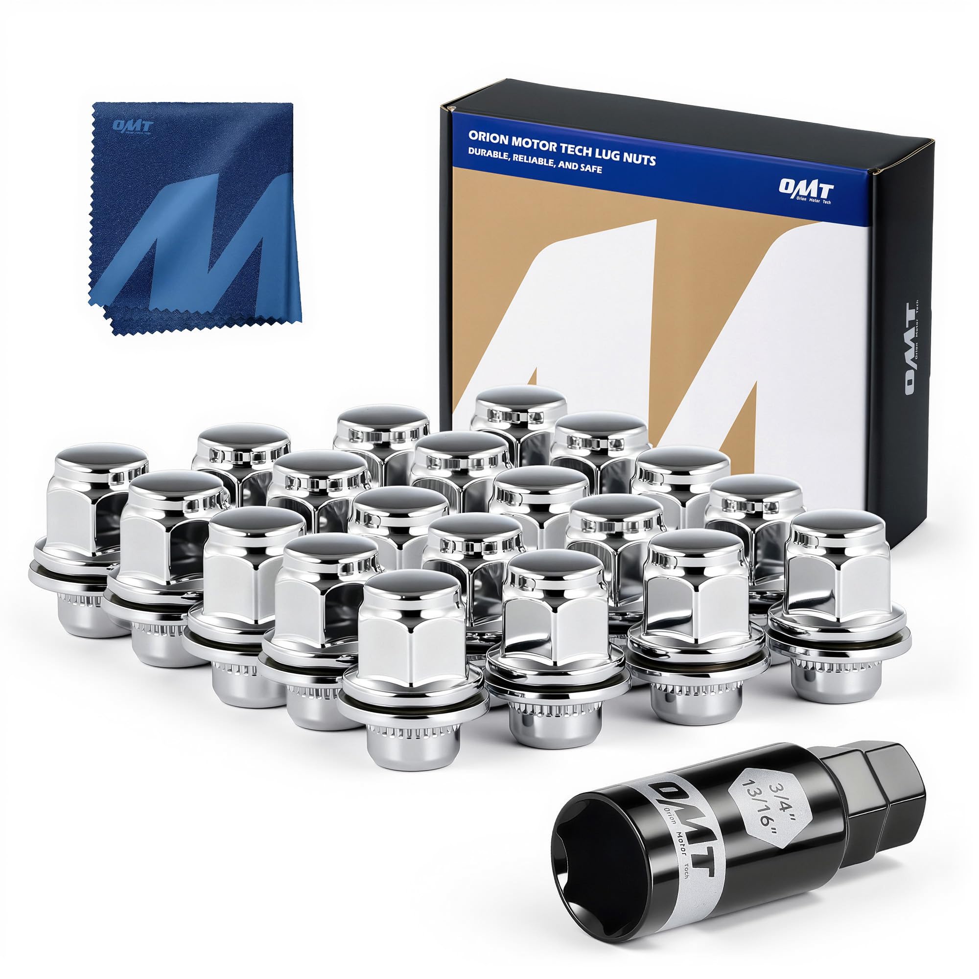 Orion Motor Tech front view of full 20-piece lug nut kit showing packaging and contents