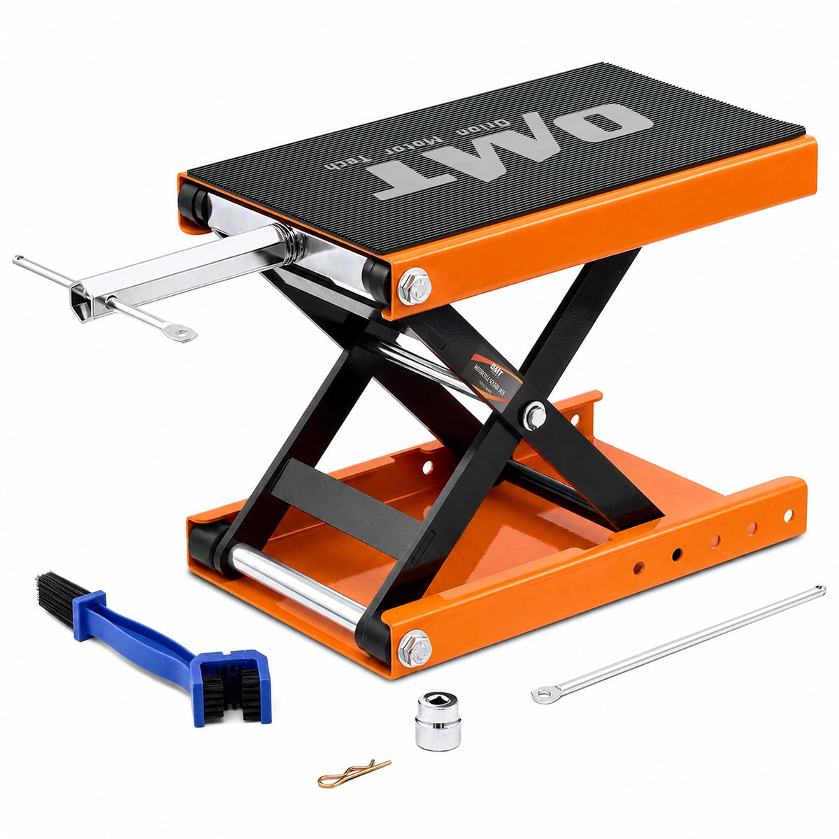 Orion Motor Tech front view lift showing stable wide deck and capacity benefit