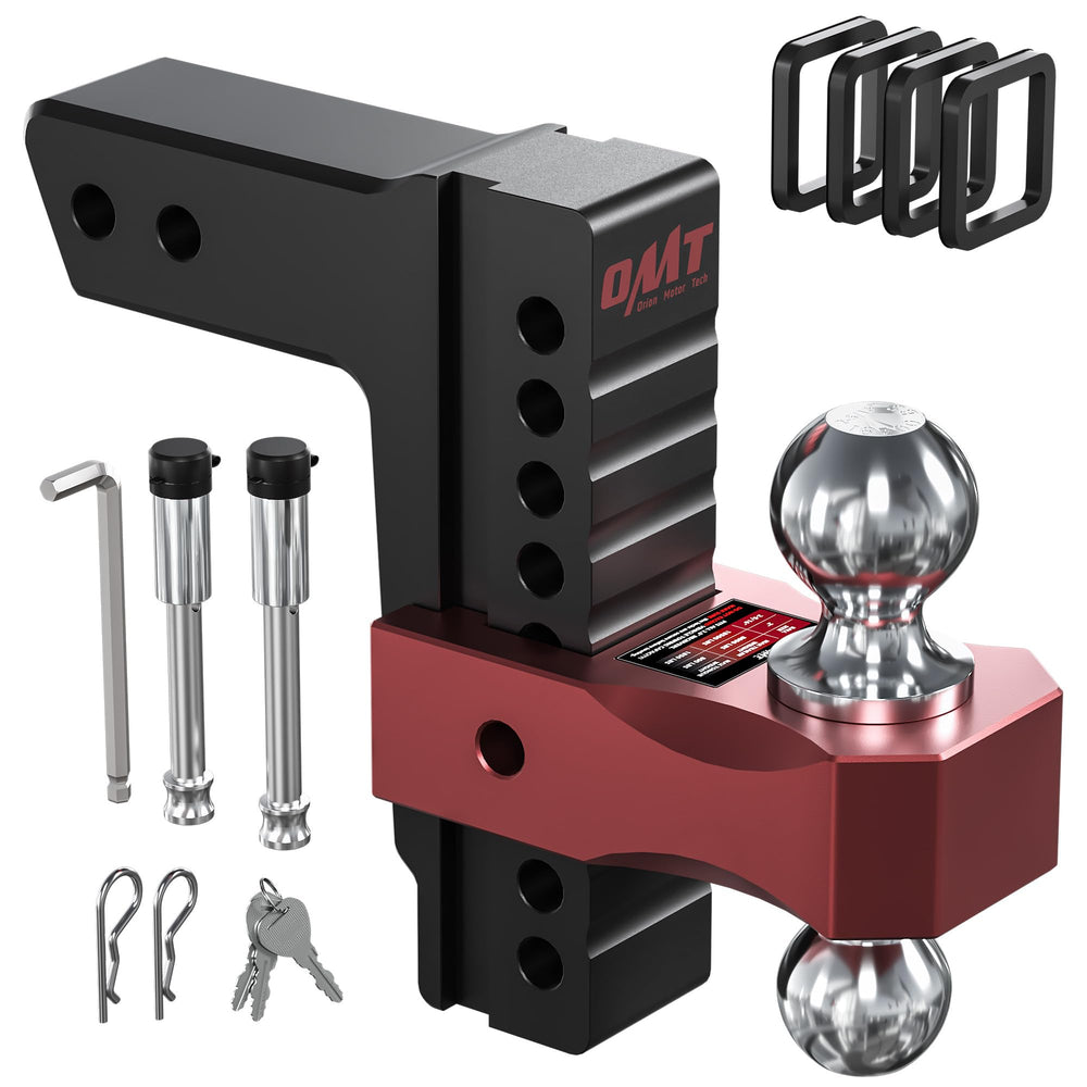 Orion Motor Tech front view of adjustable hitch showing dual-ball benefit